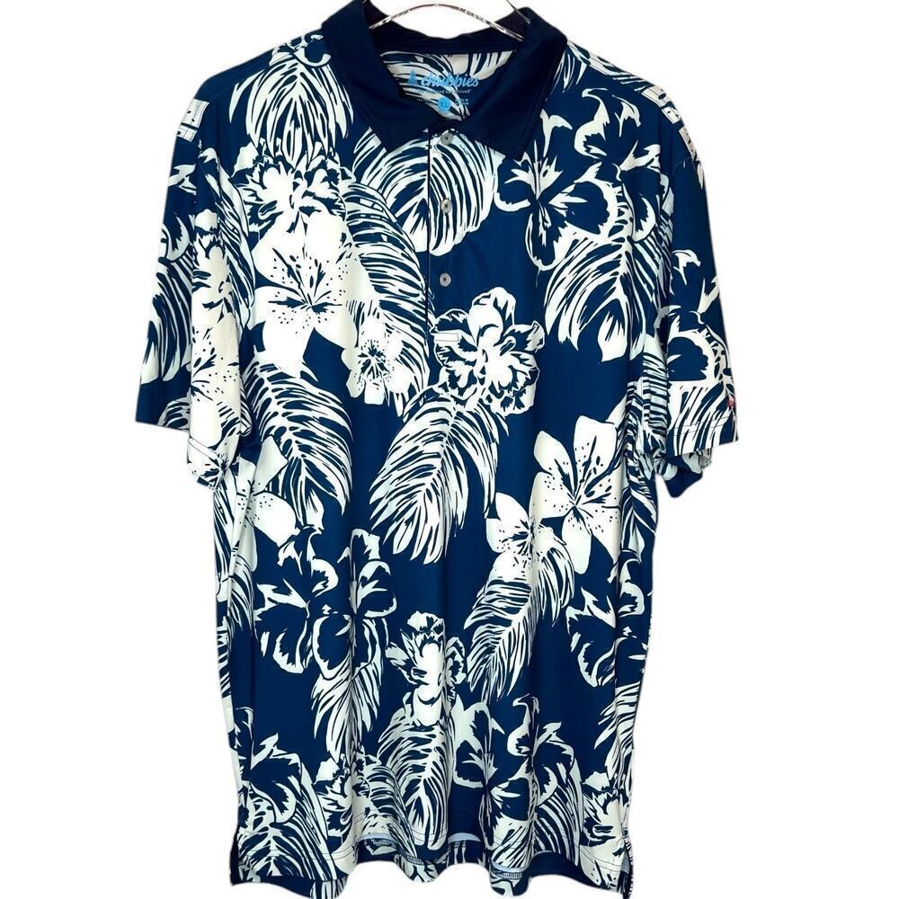 chubbies Light Weight Performance Golf Polo Hawaiian Print in Blue Men's XL